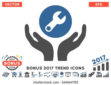Cobalt And Gray Wrench Maintenance pictogram with bonus 2017 trend elements. Vector illustration style is flat iconic bicolor symbols, white background.
