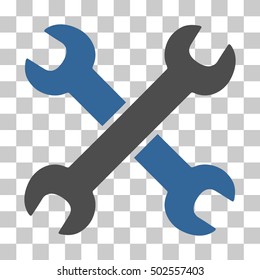 Cobalt And Gray Wrenches interface icon. Vector pictograph style is a flat bicolor symbol on chess transparent background.