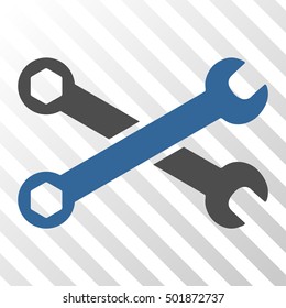 Cobalt And Gray Wrenches toolbar icon. Vector pictograph style is a flat bicolor symbol on diagonal hatch transparent background.