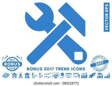Cobalt Hammer And Wrench icon with bonus 2017 year trend icon set. Vector illustration style is flat iconic symbols, white background.