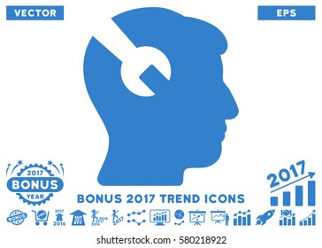 Cobalt Head Surgery Wrench icon with bonus 2017 trend clip art. Vector illustration style is flat iconic symbols, white background.
