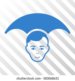 Cobalt Head Umbrella interface toolbar icon. Vector pictogram style is a flat symbol on diagonally hatched transparent background.