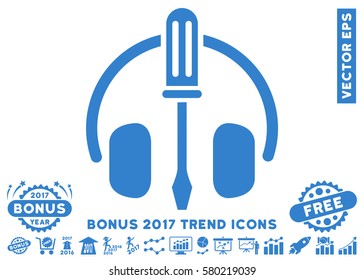 Cobalt Headphones Tuning Screwdriver pictogram with bonus 2017 trend pictures. Vector illustration style is flat iconic symbols, white background.