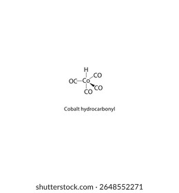 Estrutura esquelética de hidrocarbonilo de cobalto. Ilustração esquemática de composto organometálico. Diagrama simples, fórmula química.