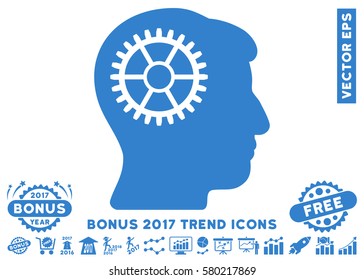 Cobalt Intellect Cog icon with bonus 2017 year trend pictograms. Vector illustration style is flat iconic symbols, white background.