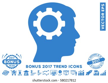 Cobalt Intellect Gear icon with bonus 2017 trend pictograph collection. Vector illustration style is flat iconic symbols, white background.