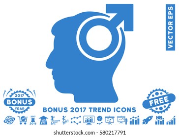 Cobalt Intellect Potency pictogram with bonus 2017 year trend icon set. Vector illustration style is flat iconic symbols, white background.