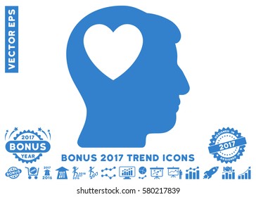 Cobalt Love Heart Think pictogram with bonus 2017 trend pictures. Vector illustration style is flat iconic symbols, white background.