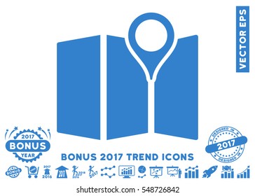 Cobalt Map icon with bonus 2017 year trend pictograms. Vector illustration style is flat iconic symbols, white background.