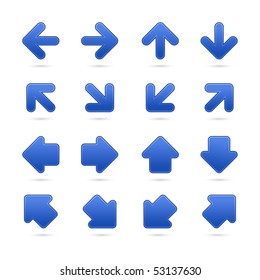 Cobalt matted arrow web button symbol with shadow on white