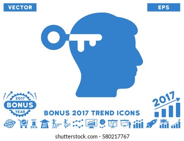 Cobalt Mind Key pictogram with bonus 2017 year trend icon set. Vector illustration style is flat iconic symbols, white background.