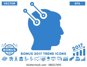 Cobalt Neural Interface Connectors pictogram with bonus 2017 trend icon set. Vector illustration style is flat iconic symbols, white background.