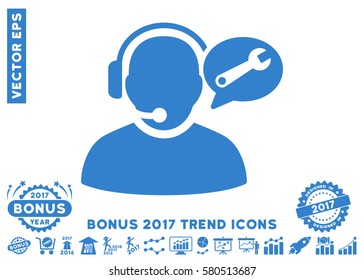 Cobalt Operator Service Message pictograph with bonus 2017 trend icon set. Vector illustration style is flat iconic symbols, white background.