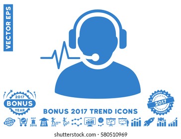 Cobalt Operator Signal pictograph with bonus 2017 trend icon set. Vector illustration style is flat iconic symbols, white background.