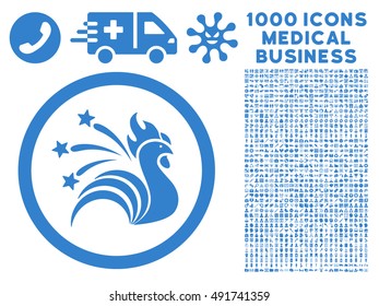 Cobalt Rooster vector rounded icon. Image style is a flat icon symbol inside a circle, white background. Bonus clip art is 1000 medicine business pictograms.