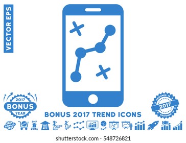 Cobalt Route Smartphone pictograph with bonus 2017 year trend images. Vector illustration style is flat iconic symbols, white background.