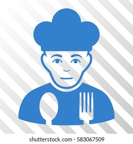 Cobalt Sad Cook interface toolbar icon. Vector pictograph style is a flat symbol on diagonal hatch transparent background.