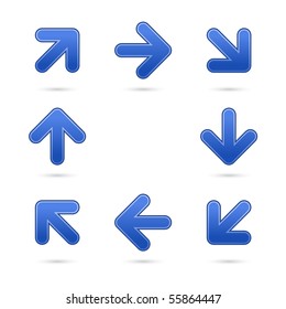 Cobalt satin arrow sign web 2.0 button. Colored shapes with shadow on white background