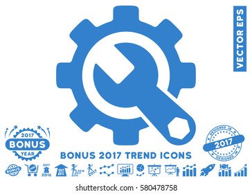 Cobalt Service Tools pictogram with bonus 2017 year trend clip art. Vector illustration style is flat iconic symbols, white background.