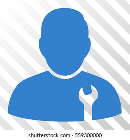 Cobalt Serviceman toolbar icon. Vector pictogram style is a flat symbol on diagonally hatched transparent background.