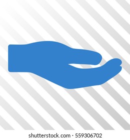 Cobalt Share Hand interface pictogram. Vector pictogram style is a flat symbol on diagonally hatched transparent background.