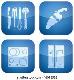 Cobalt Square 2D Icons Set: Kitchen utensils