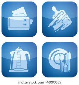Cobalt Square 2D Icons Set: Kitchen utensils