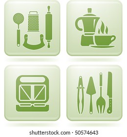 Cobalt Square 2D Icons Set: Kitchen utensils