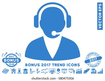 Cobalt Support Operator icon with bonus 2017 trend symbols. Vector illustration style is flat iconic symbols, white background.