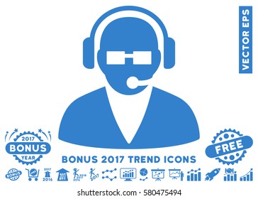 Cobalt Support Operator pictograph with bonus 2017 year trend images. Vector illustration style is flat iconic symbols, white background.