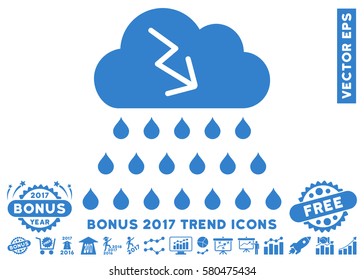 Cobalt Thunderstorm Rain Cloud pictograph with bonus 2017 trend icon set. Vector illustration style is flat iconic symbols, white background.