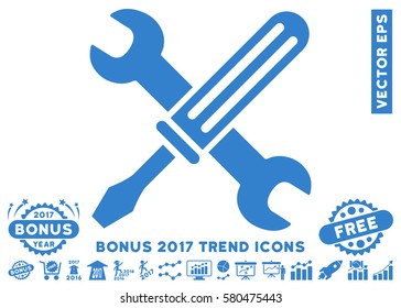 Cobalt Tools icon with bonus 2017 year trend symbols. Vector illustration style is flat iconic symbols, white background.