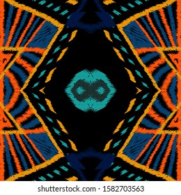 Cobalt Trendy Batik. Tribal Vector Seamless Pattern. Japan Batik Stripe Ornament. Cornflower Traditional Watercolor Design. Psychedelic Shibori Japan.