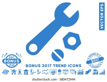 Cobalt Wrench And Nuts pictogram with bonus 2017 year trend clip art. Vector illustration style is flat iconic symbols, white background.