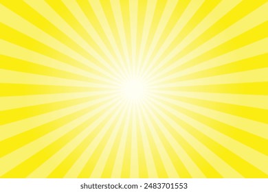 Fondo De Patrón De Estallido De Sol Amarillo Cobalto. Rayos de sol Retro Antiguas Estilo de fondo amarillo. Anuncio de verano. Ilustración vectorial.