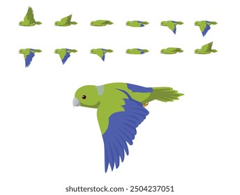 Cobalt-Rumped Parrotlet Forpus Parrot Flying Animation Sequence Vector de dibujos animados