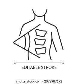 Cobb method linear icon. Cobb angle. Scoliosis degree measurement. Spine curve angle calculation. Thin line customizable illustration. Contour symbol. Vector isolated outline drawing. Editable stroke