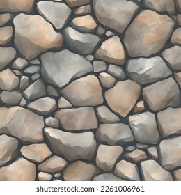 Cobble Stone Texture Seamless Pattern Detailed Hand Drawn Painting Illustration