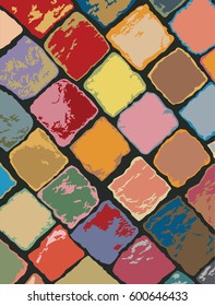 Cobbled street pattern arranged in askew position, with unusual colors