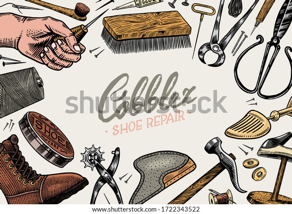 Cobbler Background Professional Equipments Poster Banner Stock Vector ...