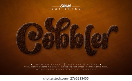 Cobbler Editable Text Effect Design Vector Graphic Style with Vintage Cut Out Leather Texture Typography Lettering on Brown Background. Scalable Embossed Craft Illustration Template for Greeting Card, Flyer, Banner, Celebration Poster or Party Invitation