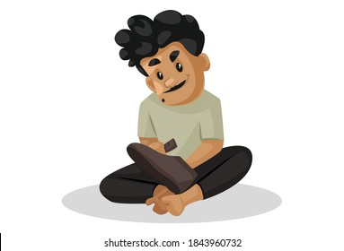 Cobbler is fixing a shoe with his tools. Vector graphic illustration. Individually on white background.