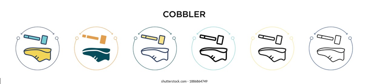 Cobbler icon in filled, thin line, outline and stroke style. Vector illustration of two colored and black cobbler vector icons designs can be used for mobile, ui, web