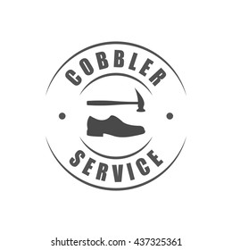 Cobbler service round logotype, shoe and hammer silhouettes