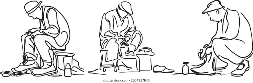 Cobbler with shoes line art vector 