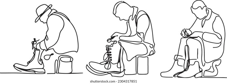 Cobbler with shoes line art vector 