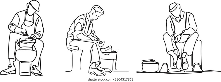 Cobbler with shoes line art vector 