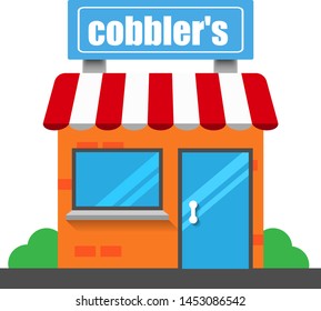 cobbler's front exterior facade.flat design.cobbler's building - cobbler's icon. flat design