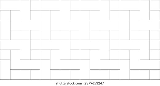 Cobblestone brick background. Pavement texture. Stone or ceramic tile wall pattern. Kitchen backsplash mosaic surface. Bathroom, shower or toilet floor decoration. Vector outline illustration