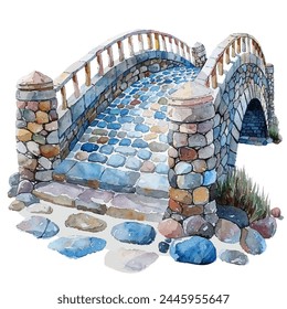 cobblestone bridge lanscape vector illustration in watercolor style